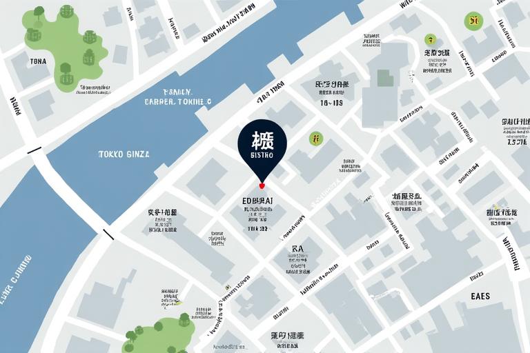 銀座のShukudai Bistroの場所を示す地図。ビルや通りが見える。