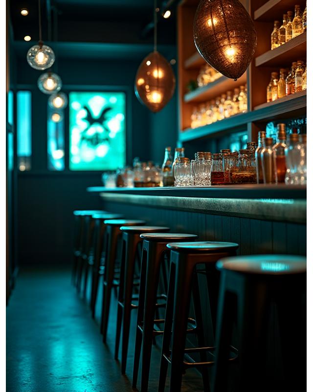 バーエリアの陰影が美しい照明