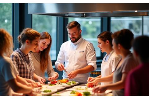 料理教室で参加者が熱心に学ぶ様子